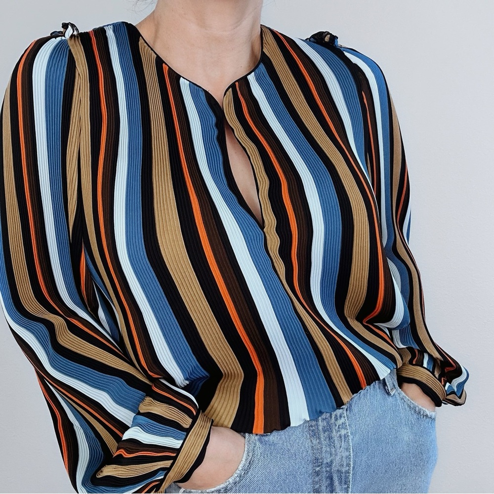 Steffen Schraut Designer Multi-Colored Plisse Blouse